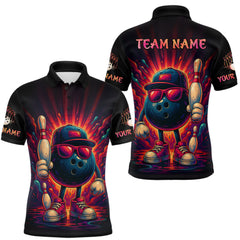 Maxcorners Personalized Funny Bowling Polo, Quarter Zip Shirts For men Custom Team Bowling League Jerseys LM2011
