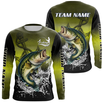 Maxcorners Personalized Largemouth Bass Fishing green scales fishing shirts Custom performance fishing apparel LM2011