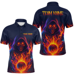 Maxcorners Custom Orange Flame Skull Bowling Shirts for Men Custom Team Bowling Shirts, gift for bowlers LM2408