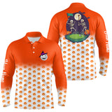 Maxcorners Funny Mens golf polo shirts custom orange Halloween pumpkin pattern skull golf apparel