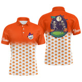 Maxcorners Funny Mens golf polo shirts custom orange Halloween pumpkin pattern skull golf apparel