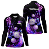 Maxcorners Purple Flame Golf ball Black Women golf polo shirt custom golf tops for ladies personalized golf gifts