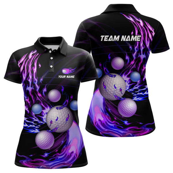 Maxcorners Purple Flame Golf ball Black Women golf polo shirt custom golf tops for ladies personalized golf gifts