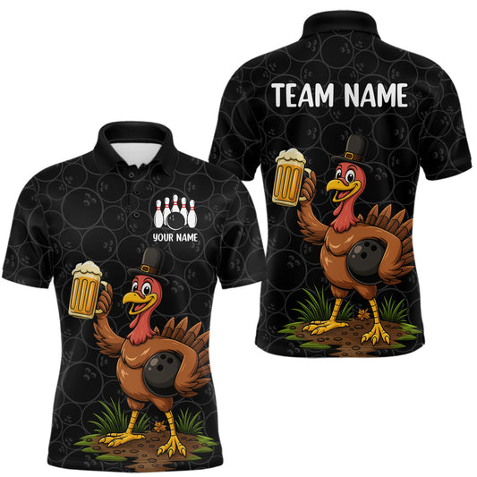 Maxcorners Funny Turkey Bowling Beer Thanksgiving Black Camo Custom Team bowling jerseys men, bowling gifts LM2603