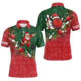 Maxcorners Christmas Santa Mens Bowling Polo, Quarter Zip Shirt Custom Christmas Team Bowling outfit For Men LM2707