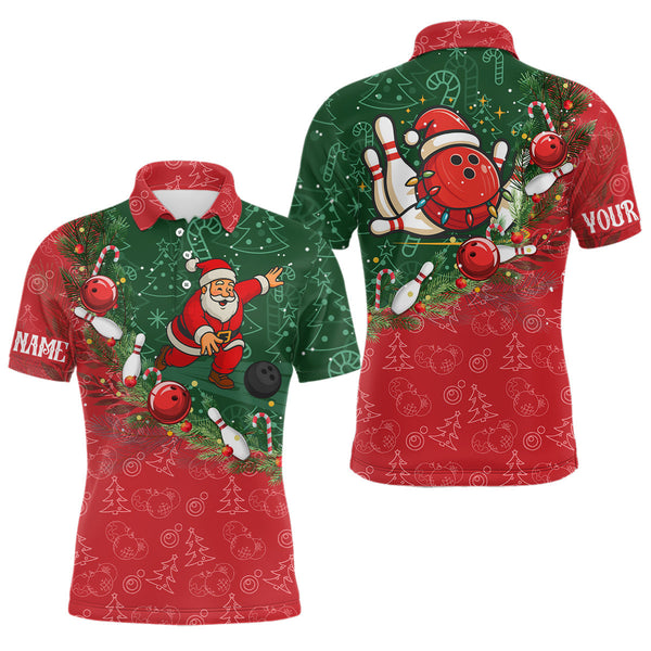 Maxcorners Christmas Santa Mens Bowling Polo, Quarter Zip Shirt Custom Christmas Team Bowling outfit For Men LM2707