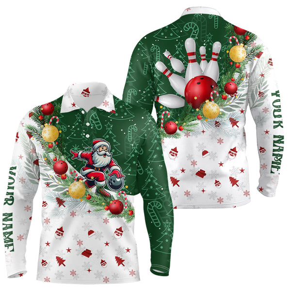 Maxcorners Christmas Santa Playing Bowling Polo Shirts Custom Christmas Team Bowling Jerseys