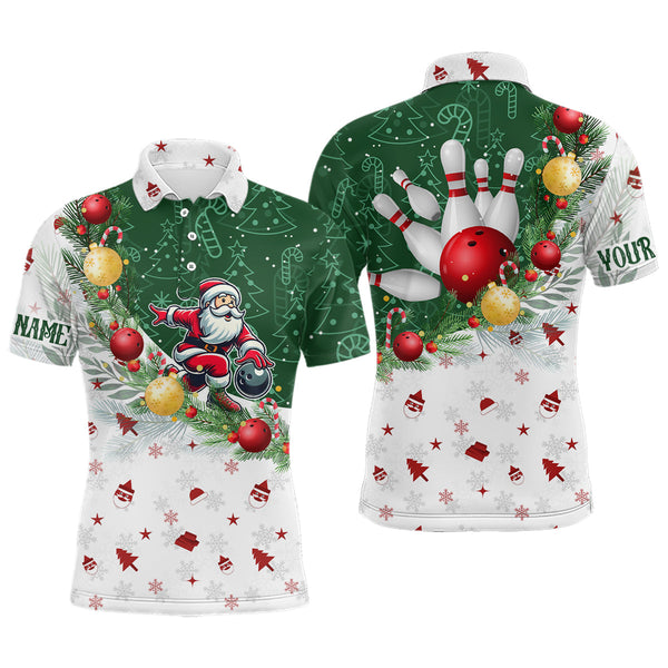 Maxcorners Christmas Santa Playing Bowling Polo Shirts Custom Christmas Team Bowling Jerseys