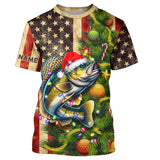 Maxcorners Personalized Christmas Walleye fishing American flag patriotic Performance long sleeve Fishing Shirts MT2108