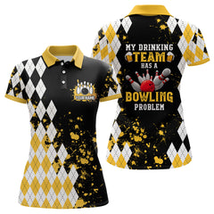 Maxcorners Personalized Yellow Beer Retro Bowling Polo Shirts Custom My Drinking Team Has A Bowling Problem For Men And Women