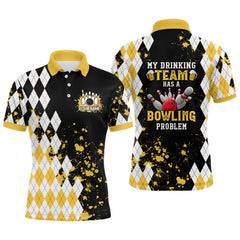 Maxcorners Personalized Yellow Beer Retro Bowling Polo Shirts Custom My Drinking Team Has A Bowling Problem For Men And Women