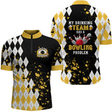 Maxcorners Personalized Yellow Beer Retro Bowling Polo Shirts Custom My Drinking Team Has A Bowling Problem For Men And Women