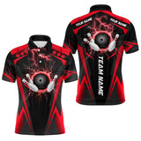 Maxcorners Black Mens bowling Polo, Quarter Zip shirt Custom lightning thunder team league bowling jerseys | Red LM0803