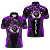 Maxcorners Black Men bowling Polo, 1/4 Zip shirt Custom lightning thunder team league bowling jersey | Purple LM0803