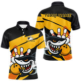 Maxcorners Black and yellow shark Bowling polo, quarter zip shirt for men custom Shark Bowling team league shirt LM3010