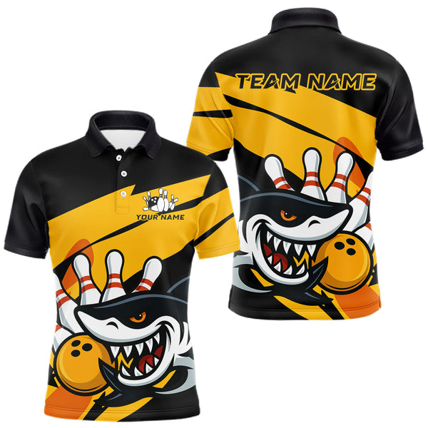 Maxcorners Black and yellow shark Bowling polo, quarter zip shirt for men custom Shark Bowling team league shirt LM3010