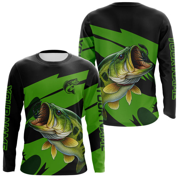 Maxcorners Black and Green Largemouth Bass fishing UV Protection shirts custom name Bass fishing jerseys MT2108