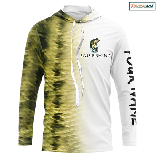 Maxcorners Personalized Green Scales Performance Bass Long Sleeve Fishing Shirts, Bass fishing tournament jersey LM0201