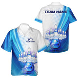 Maxcorners Custom Blue and White Bowling Mens Polo, Quarter Zip Shirts, Bowlers Outfit MT0609