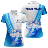 Maxcorners Custom Blue and White Bowling Mens Polo, Quarter Zip Shirts, Bowlers Outfit MT0609