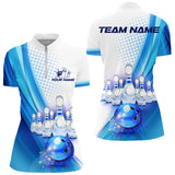 Maxcorners Custom Blue and White Bowling Mens Polo, Quarter Zip Shirts, Bowlers Outfit MT0609