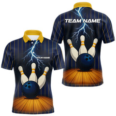 Maxcorners Custom Yellow and Blue Lightning Thunder Bowling Polo, 1/4 Zip Shirts For Men, Team Bowling Outfits TU0909
