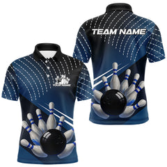 Maxcorners Black and Blue Bowling Polo, Quarter Zip shirts For Men Custom Bowling tournament Team Jerseys TU0909