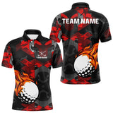 Maxcorners Black and Red Camo Flame Golf Ball Custom Men golf polo shirt, personalized golf top for men  LM2206