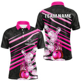 Maxcorners Pink and Black ribbon pattern Men Bowling Shirts Custom breast cancer awareness Team Bowling Jersey LM2206
