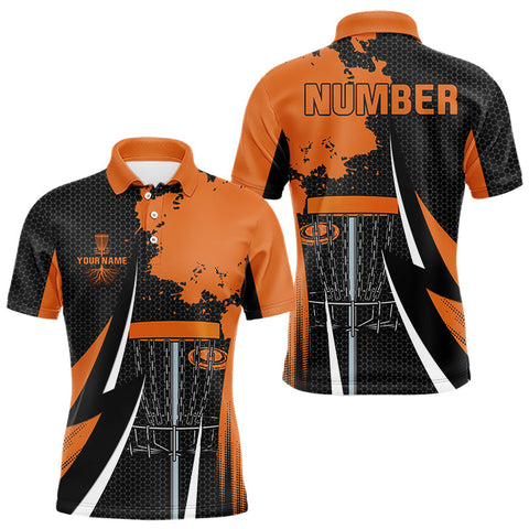 Maxcorners Mens disc golf polo shirts custom team disc golf basket jersey, unique disc golf gift | Orange LM1307