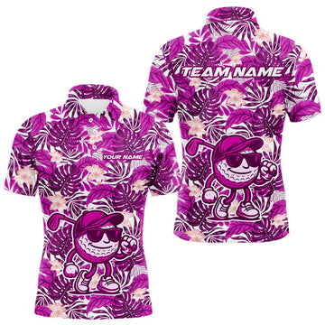 Maxcorners Pink tropical flower leaf pattern funny Golf polo shirts For Men Custom mens golf outfits LM2206