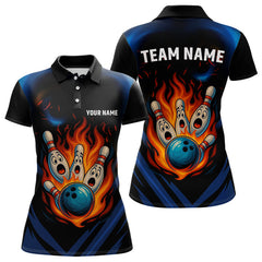 Maxcorners Blue and Black Flame Bowling shirts for Men custom funny bowling ball and pins team bowler jerseys LM1307