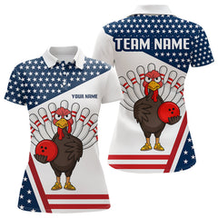 Maxcorners American Flag Funny Turkey Bowling Polo, 1/4 Zip shirts for Men custom patriotic bowling team jersey