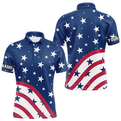 Maxcorners Red, White and Blue stars pattern Men golf polo shirts Custom American Flag patriotic mens golf top LM3006