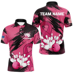 Maxcorners Black and Pink ribbon Bowling shirts for Men Custom breast cancer American flag bowling team jersey MT2306