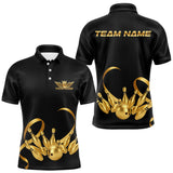 Maxcorners Black and Gold Ribbon Bowling Polo, 1/4 Zip Shirts For Men Custom Breast Cancer Bowling Team Shirt MT1408