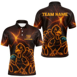 Maxcorners Orange Lightning Thunder Turkey Bowling Shirts For Men Custom Thanksgiving Team Bowling Jerseys TU1509