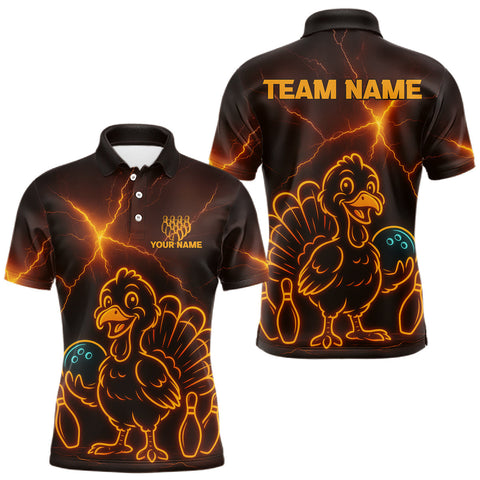 Maxcorners Orange Lightning Thunder Turkey Bowling Shirts For Men Custom Thanksgiving Team Bowling Jerseys TU1509