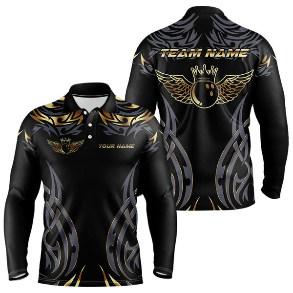 Maxcorners Personalized Black And Gold tribal pattern Bowling Shirts For Men, angel wings Bowling Team jerseys LM2007