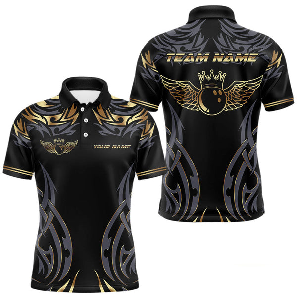 Maxcorners Personalized Black And Gold tribal pattern Bowling Shirts For Men, angel wings Bowling Team jerseys LM2007
