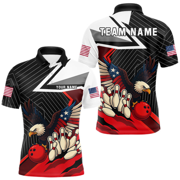 Maxcorners Black and Red American Flag Eagle Bowling Shirts for Men Custom patriotic Team Bowling League Jersey MT2108
