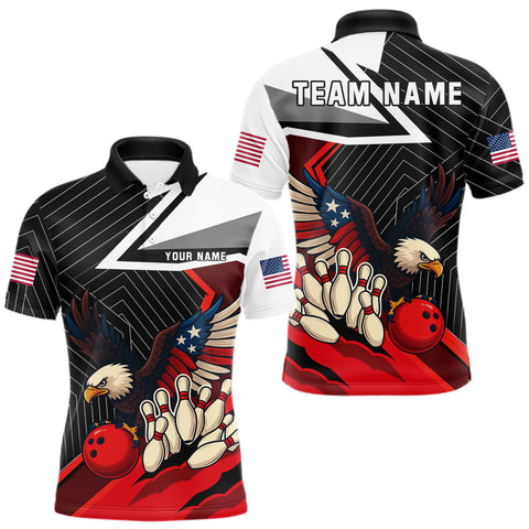 Maxcorners Black and Red American Flag Eagle Bowling Shirts for Men Custom patriotic Team Bowling League Jersey MT2108