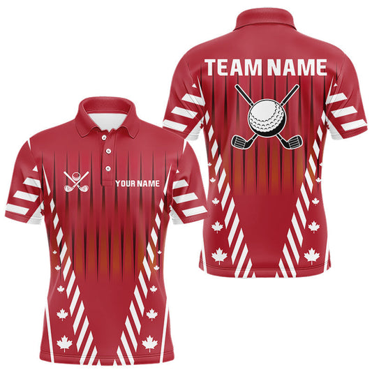 Maxcorners Red and White maple leaf Canadian Men golf polo shirt Custom Patriotic Golf attire For men LM1203
