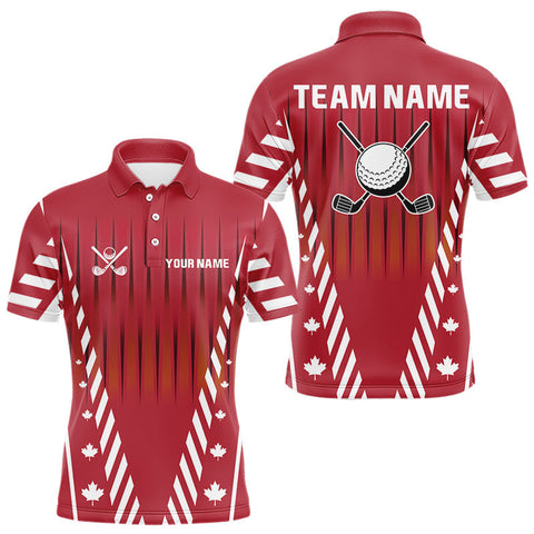 Maxcorners Red and White maple leaf Canadian Men golf polo shirt Custom Patriotic Golf attire For men TU0110