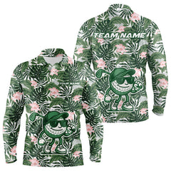 Maxcorners Green tropical leaf pattern pink flower funny Golf polo shirts For Men Custom mens golf outfitsMT0306