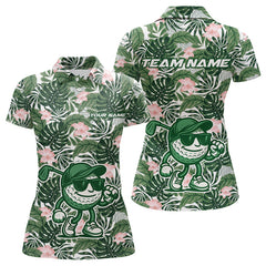 Maxcorners Green tropical leaf pattern pink flower funny Golf polo shirts For Men Custom mens golf outfitsMT0306