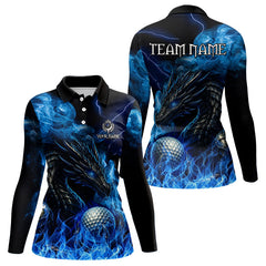 Maxcorners Blue Flame Dragon Golf polo shirts For Men Custom Dragon team mens golf outfits, gift for golf loverMT0306