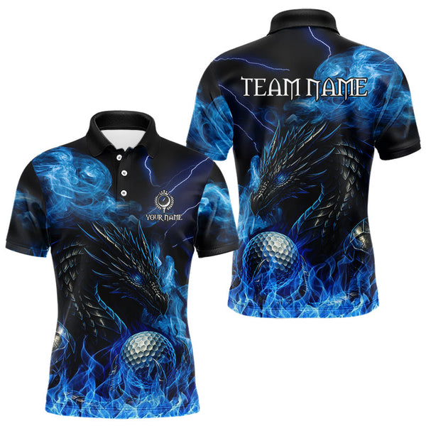 Maxcorners Blue Flame Dragon Golf polo shirts For Men Custom Dragon team mens golf outfits, gift for golf loverMT0306