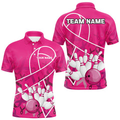 Maxcorners Pink Argyle Pattern Funny Breast Cancer Fighter Bowling Polo Shirts For Men TU0107