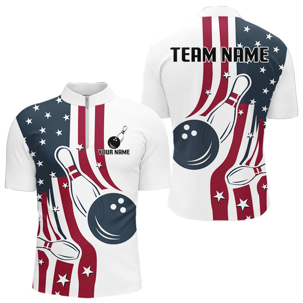 Maxcorners Red, White and Blue American Flag Bowling shirts For Men custom patriotic bowling team uniform jersey LM2707